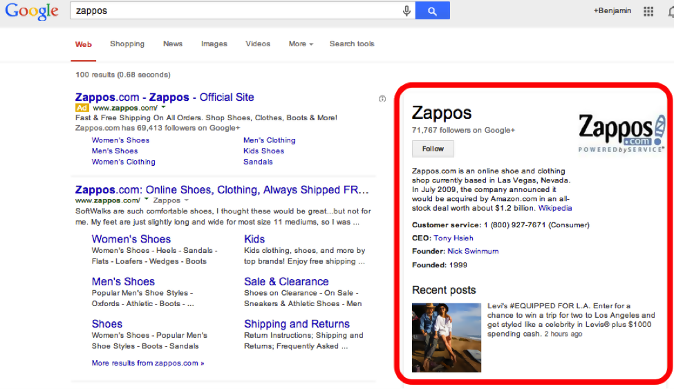 Zappos on Google Search